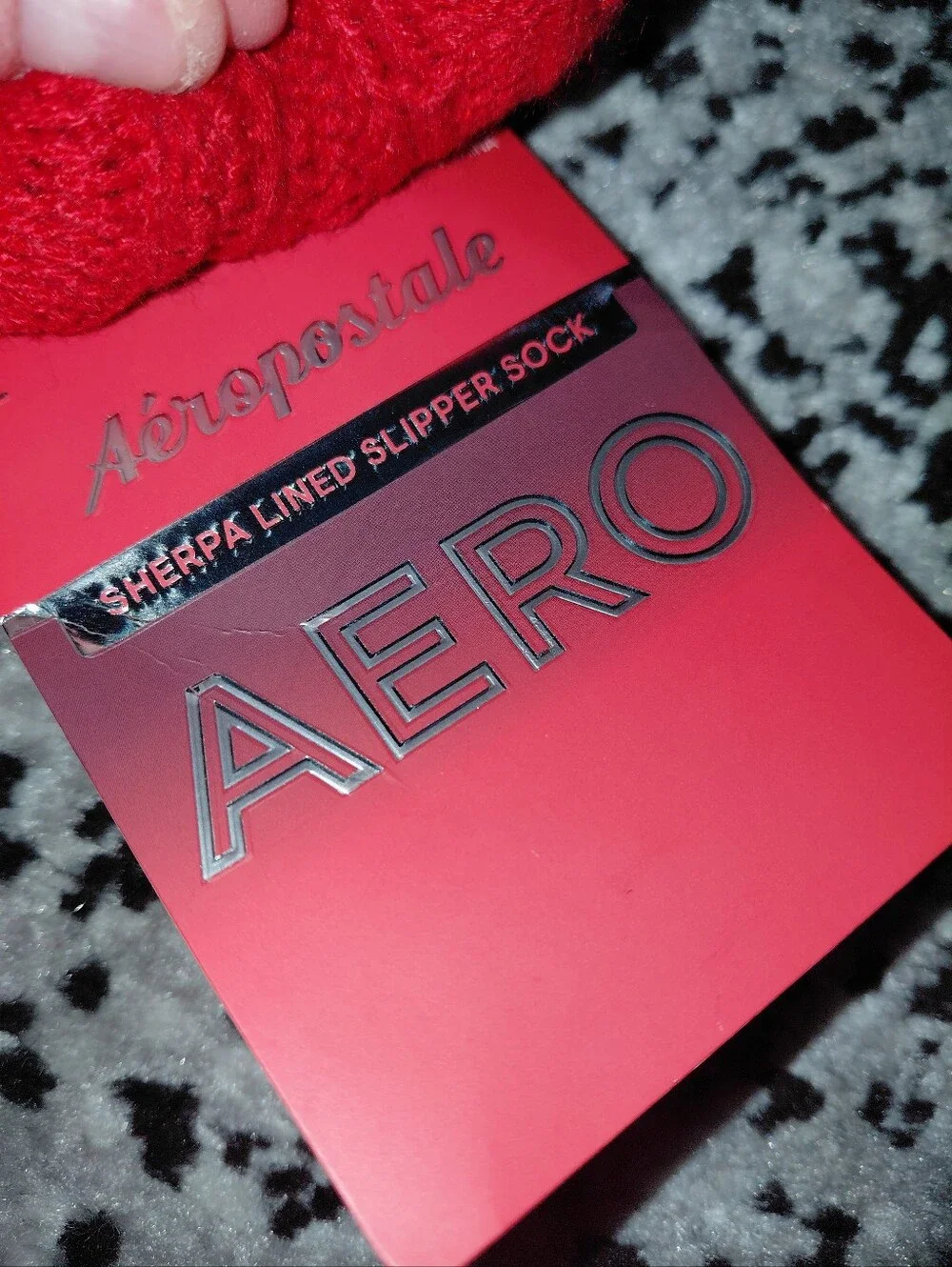 NWT Aeropostale Sherpa Lined Cable Knit Slipper Socks | Navy Red White CC
